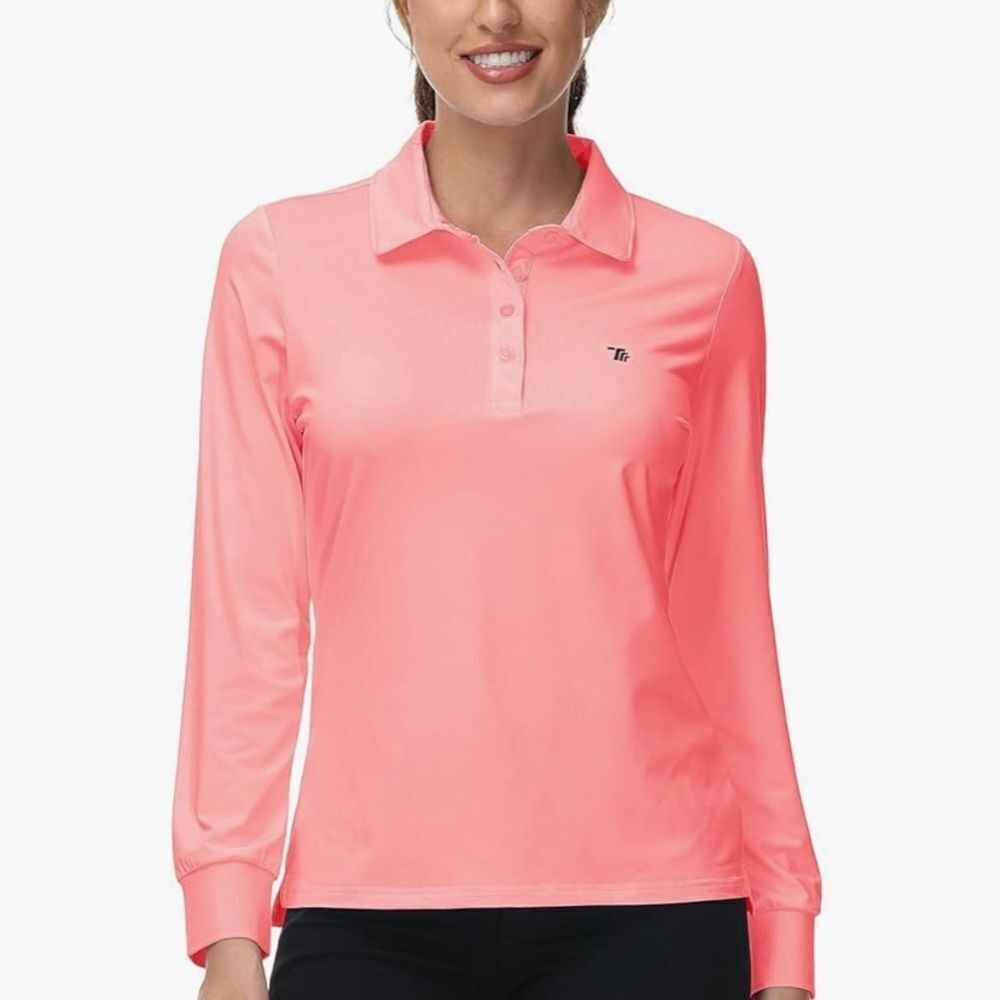 Rdruko Women's Long Sleeve Polo Golf Shirts Casual Sports Size 2XL Pink